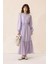 Yakası Fisto Detaylı Jakarlı Uzun Elbise Lila 9298-E 1