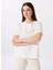 Bisiklet Yaka Baskılı Kırık Beyaz Kadın T-Shirt F5SL-TST0389 3
