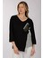 Oversize V Yaka 3/4 Kol Kadın Tişört - Minimalist Tasarım 1