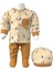 Unisex Geyik Desenli Hırka Pantolon Bere 3 'lü Alt Üst Bebek Takımı 0 Ay - 6 Ay 1