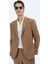 Kahverengi Düz Modern Fit %100 Keten Takım Elbise 1