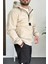 Erkek Slim Fit Krinkıl Kumaş Kanguru Cepli Yarım Fermuarlı Mevsimlik Mont Krem EDW077 3