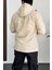Erkek Slim Fit Krinkıl Kumaş Kanguru Cepli Yarım Fermuarlı Mevsimlik Mont Krem EDW077 4