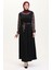 Kombinli Kuşaklı Elbise 4405B-01 Siyah Bordo 2