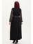 Kombinli Kuşaklı Elbise 4405B-01 Siyah Bordo 5