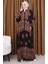 Balon Kol Çini Desen Elbise 5575-06 Kahverengi 1