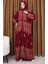 Balon Kol Çini Desen Elbise 5575-04 Bordo 2