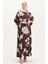 Kolu Lastikli Desenli Viskon Elbise 0016-01 Kahverengi 2