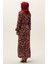 Desenli Kuşaklı Viskon Elbise 0011-05 Bordo 5