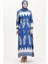 Desenli Kuşaklı Viskon Elbise 0019-05 Indigo Bej 1