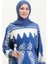 Desenli Kuşaklı Viskon Elbise 0019-05 Indigo Bej 3