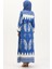 Desenli Kuşaklı Viskon Elbise 0019-05 Indigo Bej 5