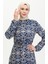 Desenli Viskon Elbise 0010-03 Lacivert 5