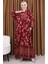 Balon Kol Çiçek Desenli Elbise 5574-03 Bordo 1