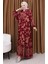 Balon Kol Çiçek Desenli Elbise 5574-03 Bordo 2