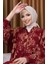 Balon Kol Çiçek Desenli Elbise 5574-03 Bordo 3