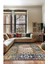 Vintage Halı Modern Motifli Turuncu Mavi Bej Kilim Desenli Dijital Şönil Halı 1
