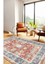 Kırmızı ve Mavi Tonlarda Floral ve Geometrik Motifli Eskitilmiş Vintage Dijital Şönil Halı 1
