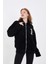Siyah Yumoş Kumaş Oversize Fermuarlı Hırka 2