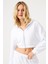 Aura Fermuarlı Crop Hoodie Beyaz 1