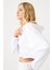 Aura Fermuarlı Crop Hoodie Beyaz 2