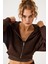 Aura Fermuarlı Crop Hoodie Kahverengi 2