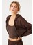 Aura Fermuarlı Crop Hoodie Kahverengi 4