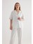 Kadın Plus Size Pamuklu Gömlek Yaka Pijama Üstü 1