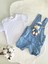 Kız Erkek Bebek Jean Kot Salopet Tulum 2li Set Takım Ayıcık Oyuncaklı Denim Yazlık 1