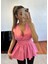 Eteği Valonlu Beli Kuşaklı Kruvaze Poplin Bluz Pembe 3
