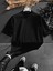 Erkek Long Fit Dokulu Basic T-Shirt Siyah 1