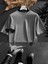 Erkek Long Fit Dokulu Basic T-Shirt Gri 2