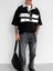 Erkek Polo Yaka Yıkamalı Şeritli Oversize T-Shirt Siyah 2