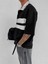 Erkek Polo Yaka Yıkamalı Şeritli Oversize T-Shirt Siyah 3