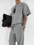 Erkek Oversize Basic Rahat T-Shirt Gri Melanj 5