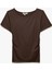 Drape Detaylı Slim Fit Kısa Kollu Yuvarlak Yaka Viskon Tişört 1