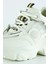 Ekru Yüksek Taban Spor Fileli Taşlı Bağcıklı Platform Sneaker 4