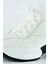 Beyaz Örgü Dokuma Kristal Taşlı Bağcıklı Hava Yastıklı Taban Gizli Dolgu Slip-On Sneaker 4