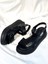 BA04577 Siyah Deri Kadın Cırtlı Yumuşak Tabanlı 5 cm Sandalet - 36 3