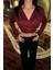 Pullu Crop Kruvaze Bluz - Bordo 2