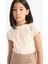 Kız Çocuk Slim Fit Dar Kesim Bisiklet Yaka Basic Düz Fitilli Kaşkorse Kısa Kollu Tişört B3053A825SM 1