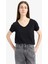 Regular Fit V Yaka Basic Düz Kısa Kollu Siyah Tişört K1507AZ25SM 3