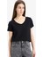 Regular Fit V Yaka Basic Düz Kısa Kollu Siyah Tişört K1507AZ25SM 5