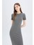 Bodycon Vücudu Saran Bisiklet Yaka Basic Düz Fitilli Kaşkorse Kısa Kollu Midi Elbise E6926AX25SP 4