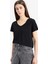 Regular Fit V Yaka Basic Düz Kısa Kollu Siyah Tişört K1507AZ25SM 4