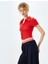 Fermuar Detaylı Slim Fit Drapeli Kısa Kollu Crop Tişört 1