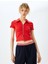 Fermuar Detaylı Slim Fit Drapeli Kısa Kollu Crop Tişört 3