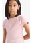Kız Çocuk Slim Fit Dar Kesim Bisiklet Yaka Basic Düz Fitilli Kaşkorse Kısa Kollu Tişört B3053A825SM 1