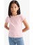 Kız Çocuk Slim Fit Dar Kesim Bisiklet Yaka Basic Düz Fitilli Kaşkorse Kısa Kollu Tişört B3053A825SM 4