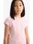 Kız Çocuk Slim Fit Dar Kesim Bisiklet Yaka Basic Düz Fitilli Kaşkorse Kısa Kollu Tişört B3053A825SM 5
